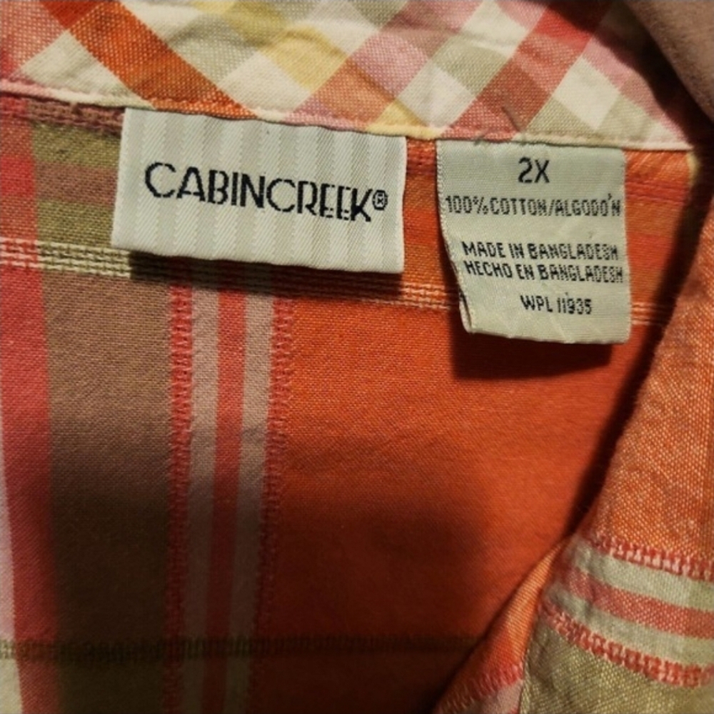 Cabin Creek Shirt Women's 2X 18 Pink Plaid cotton Seersucker short sleeve button - Picture 5 of 6
